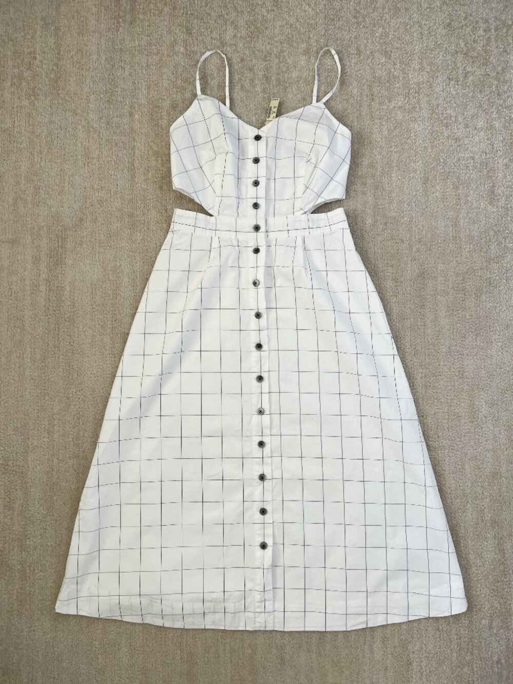 NWT Madewell White Cotton Windowpane Cutout Cami Midi Dress 2